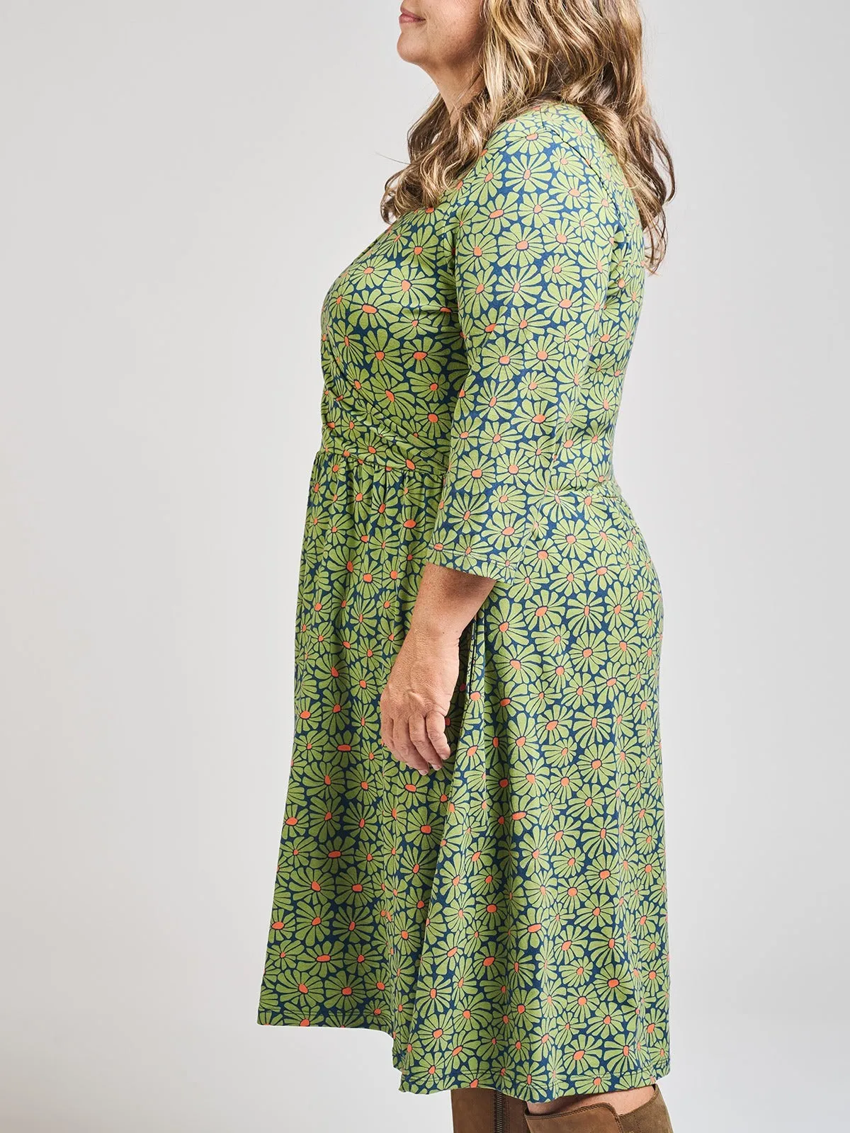 Callie Long Sleeve Plus Size Wrap Dress - Olive Floral