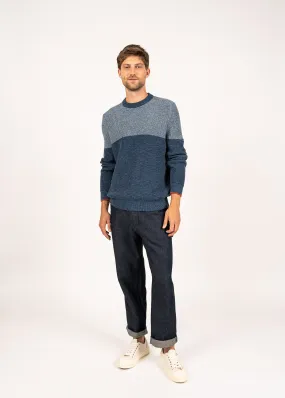 Campos colourblock jumper - in cotton, roudn neck (DENIM/INDIGO)