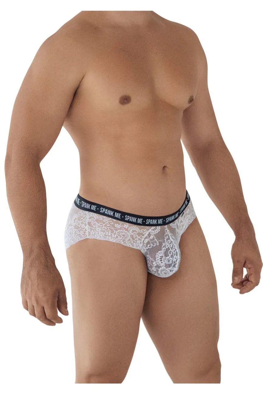 CandyMan 99615 Spank Me Lace Briefs Color White