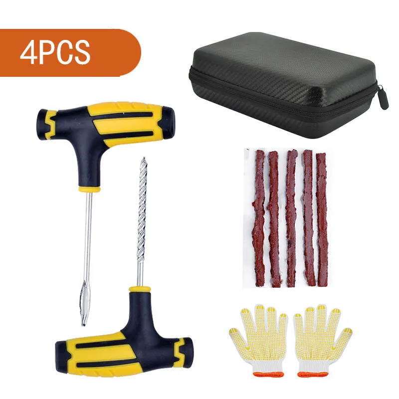 Car Tire Repair Tool Kit with Glue Rubber Stripes Set Tubeless Tyre Puncture Plug Repair Tools for Car Motorbike Bicycle