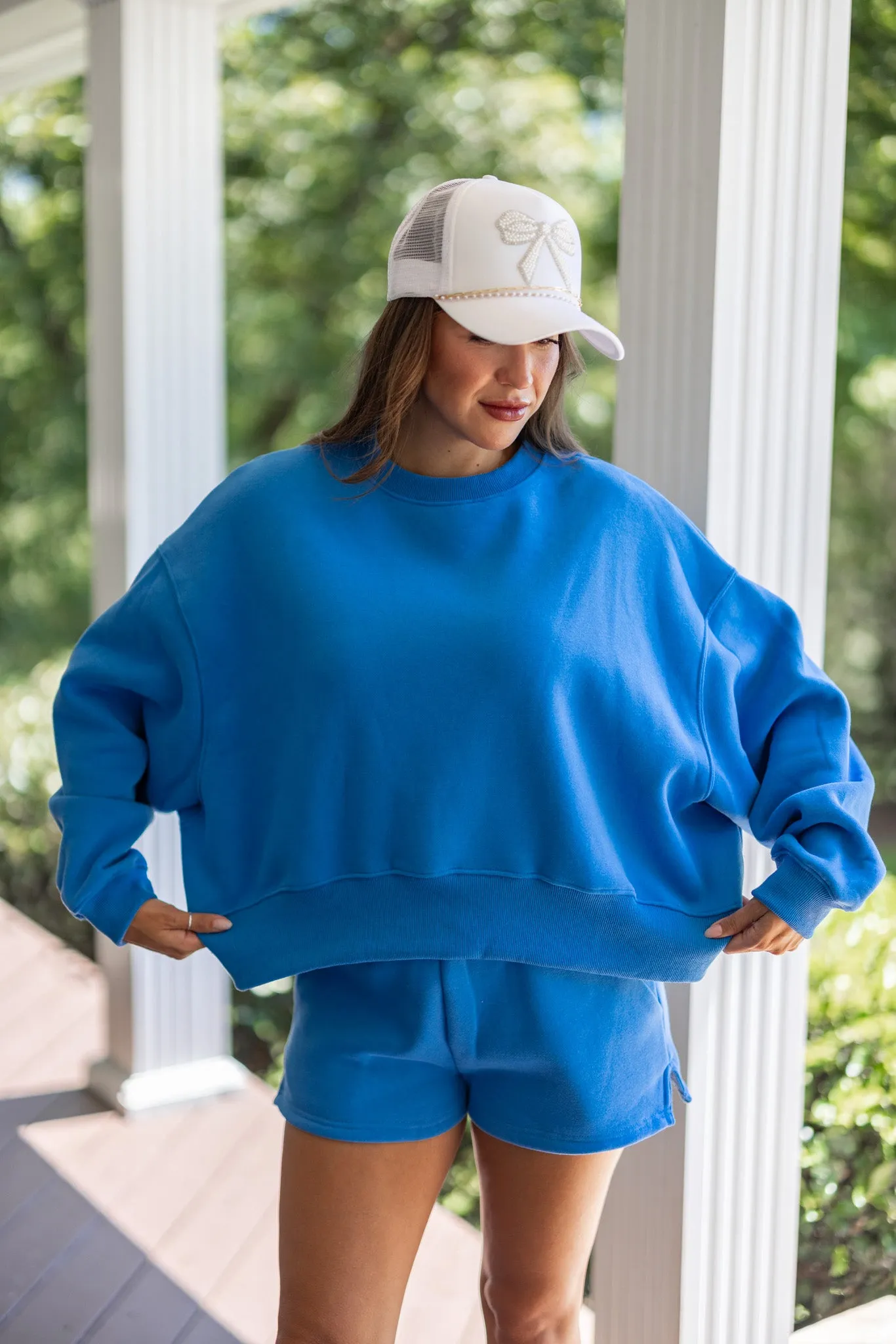 Casually Extra Blue Knit Sweatshirt