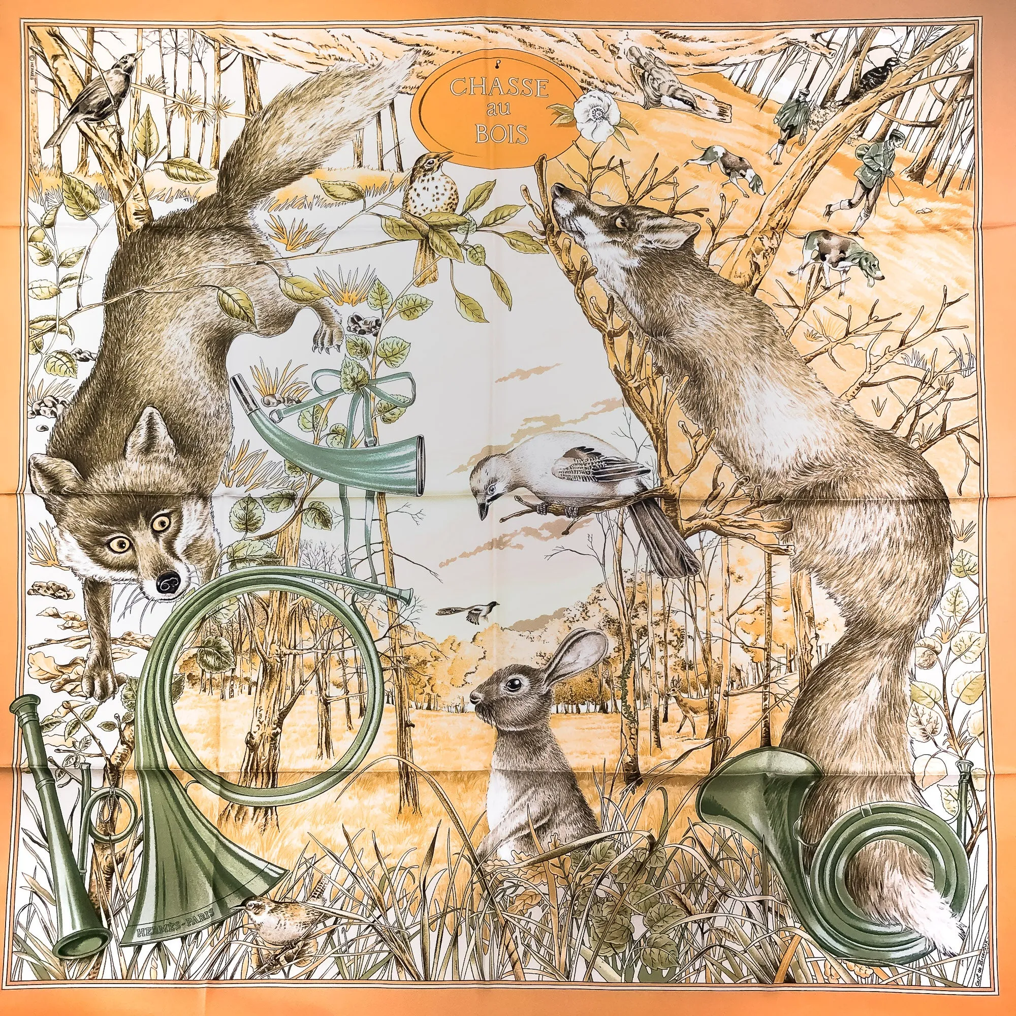 Chasse au Bois Hermes Scarf by Carl de Parcevaux 90 cm Silk MIB