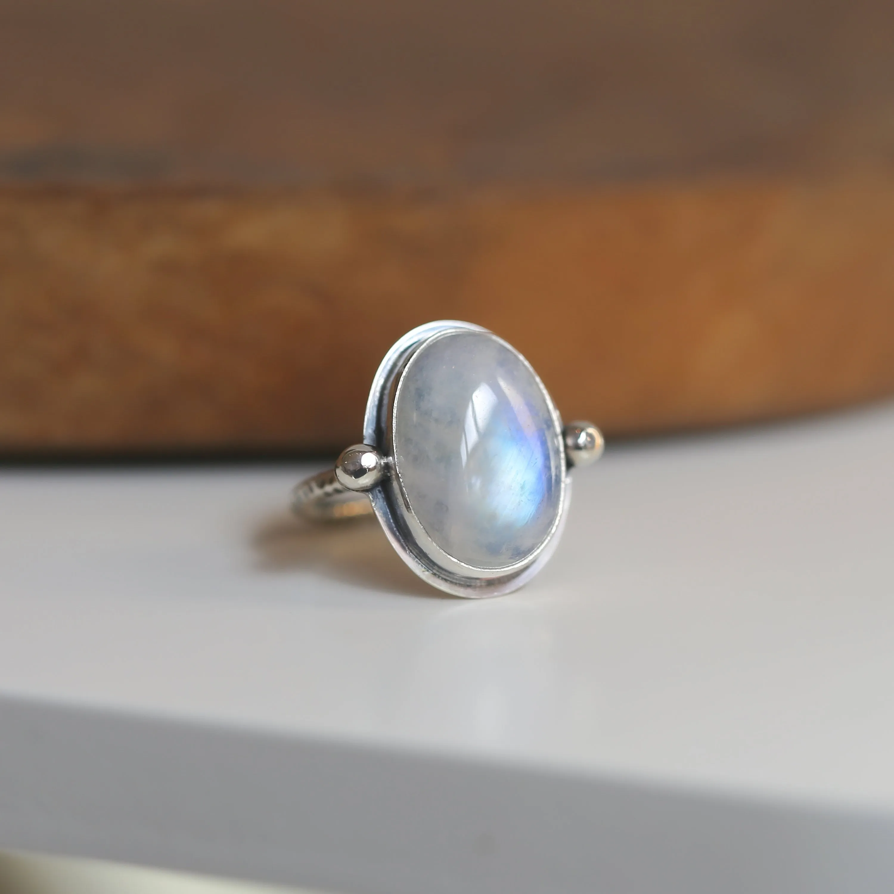 Chloe Ring - Rainbow Moonstone Ring - .925 Sterling Silver - Silversmith Ring