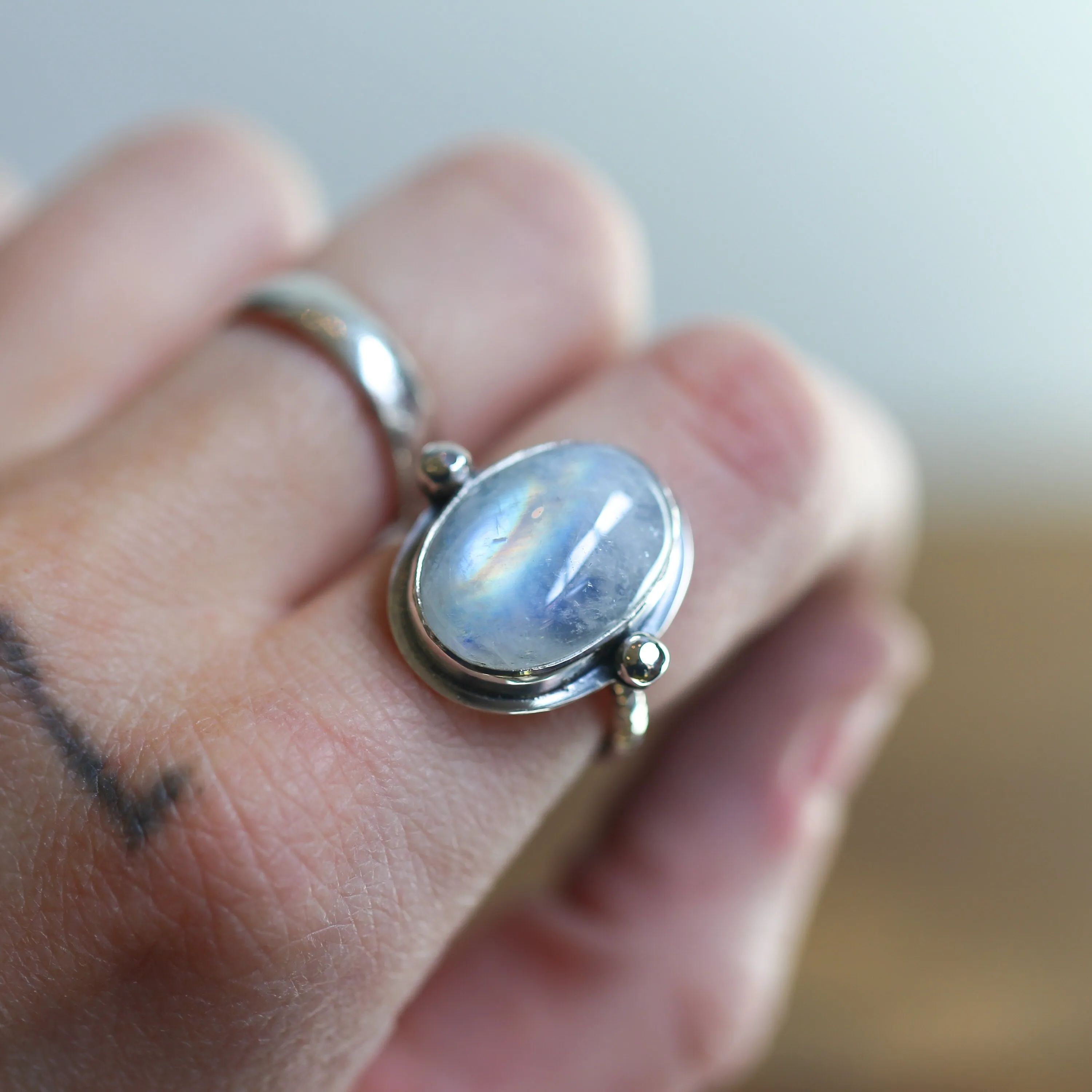 Chloe Ring - Rainbow Moonstone Ring - .925 Sterling Silver - Silversmith Ring