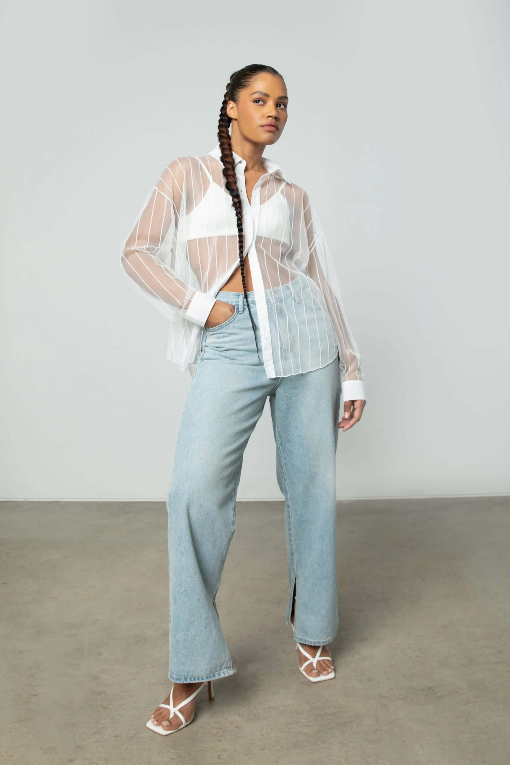 COLLARED MESH BLOUSE