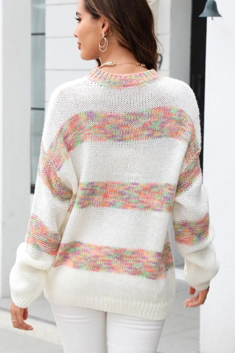 COLOR BLOCK OVERSIZED LOOSE FIT PULLOVER SWEATER