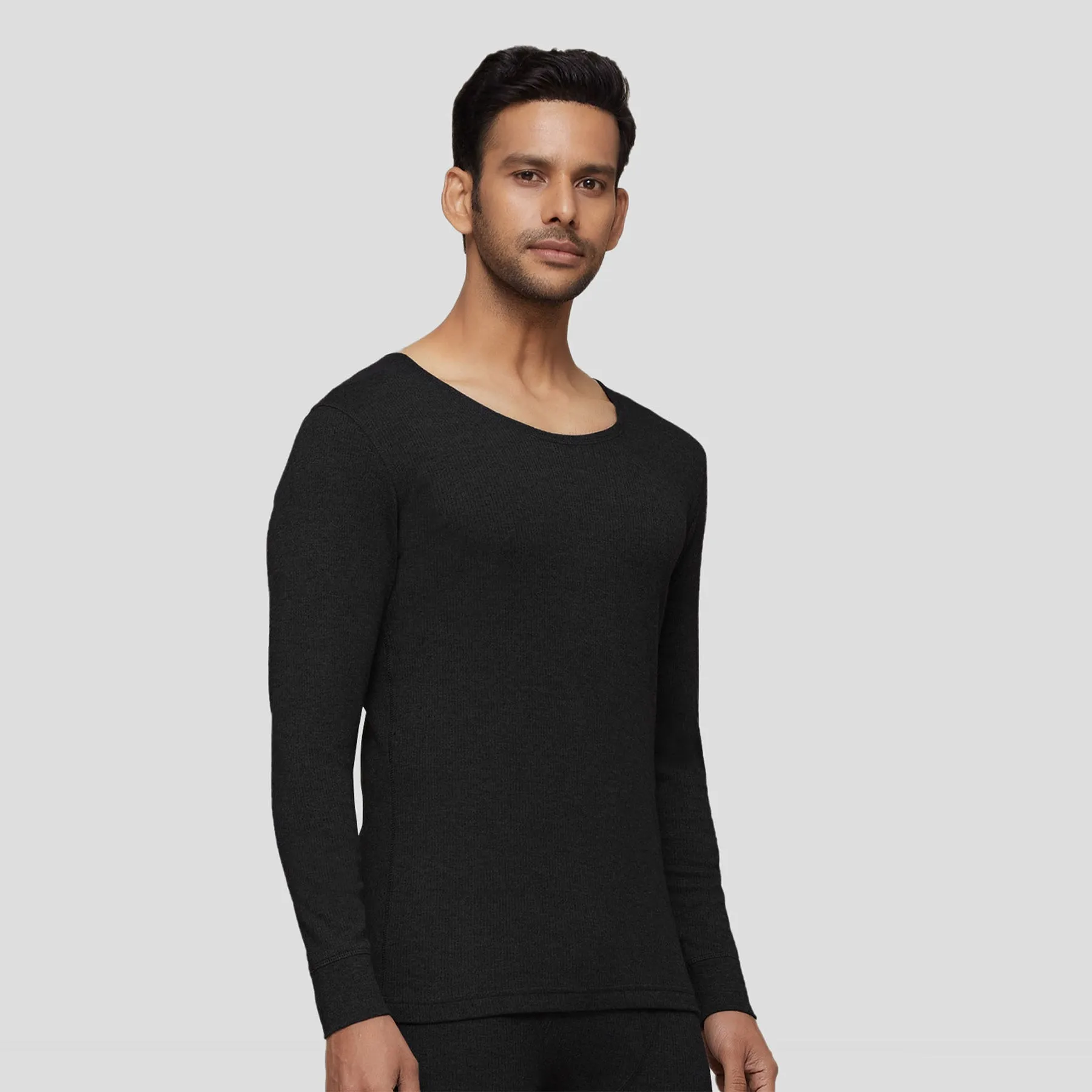 Cotton Rich Thermal Long Sleeve Vest Pitch Black