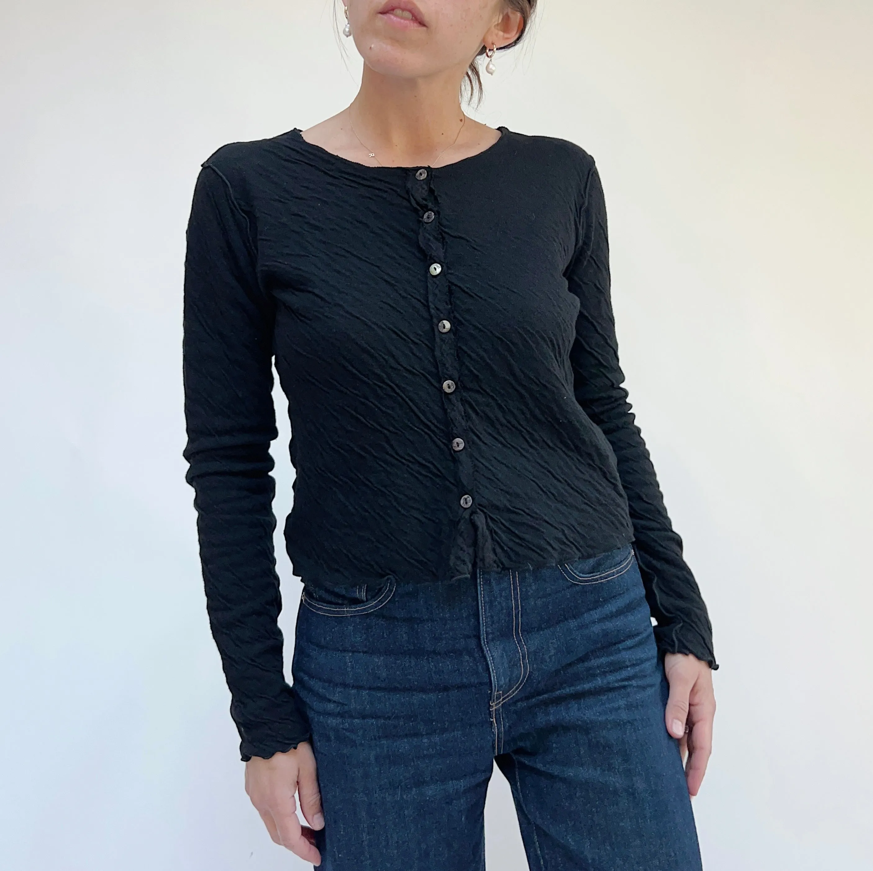 Cut Loose | Cropped Double Cotton Cardigan in Black