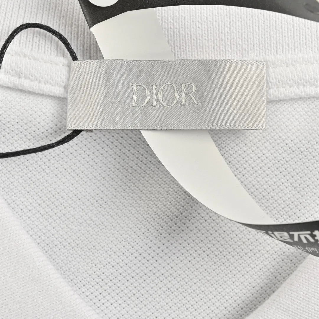 Dior Oblique Embroidered White Polo Shirt