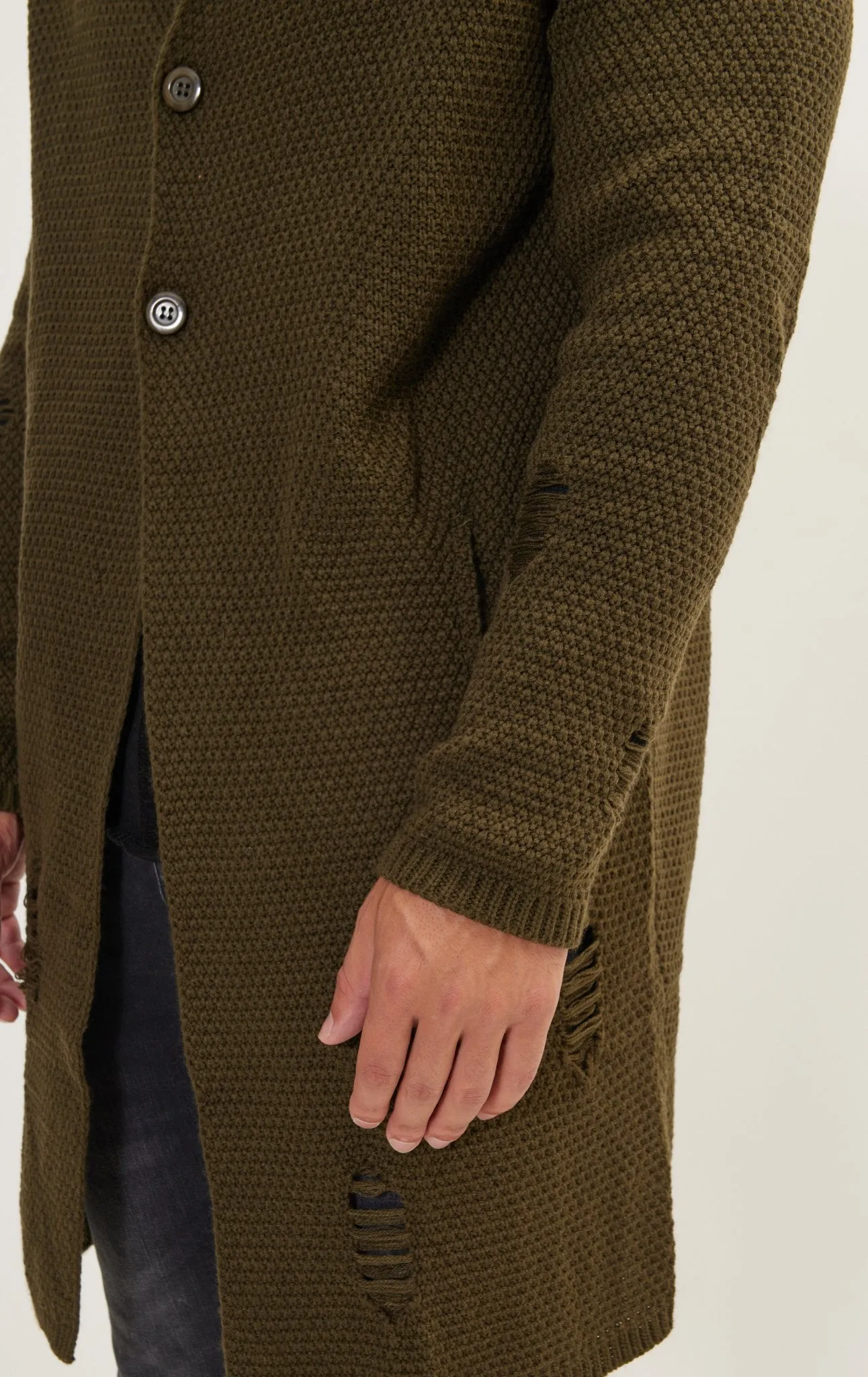 Distorted Knitted Cardigan - Khaki