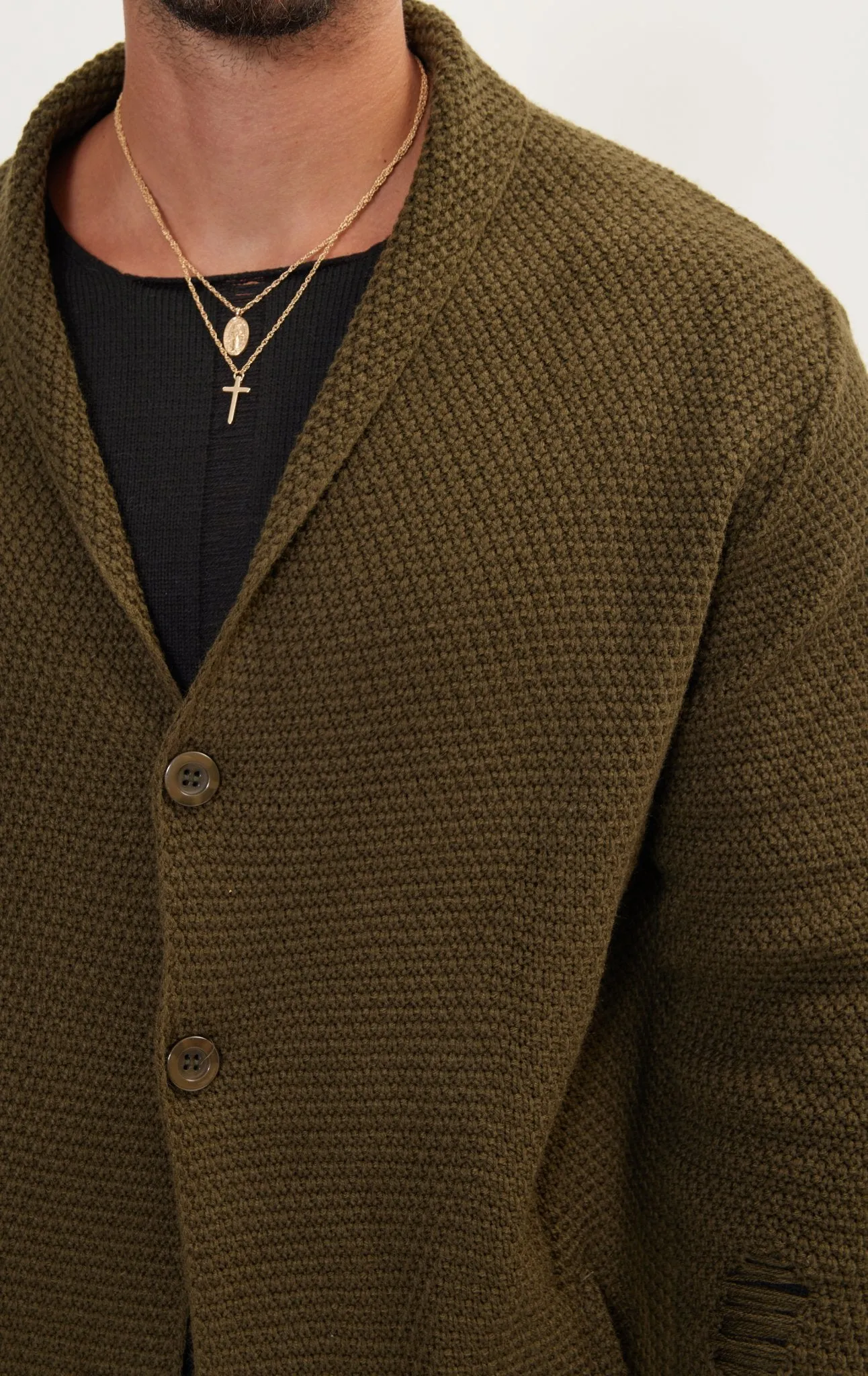 Distorted Knitted Cardigan - Khaki