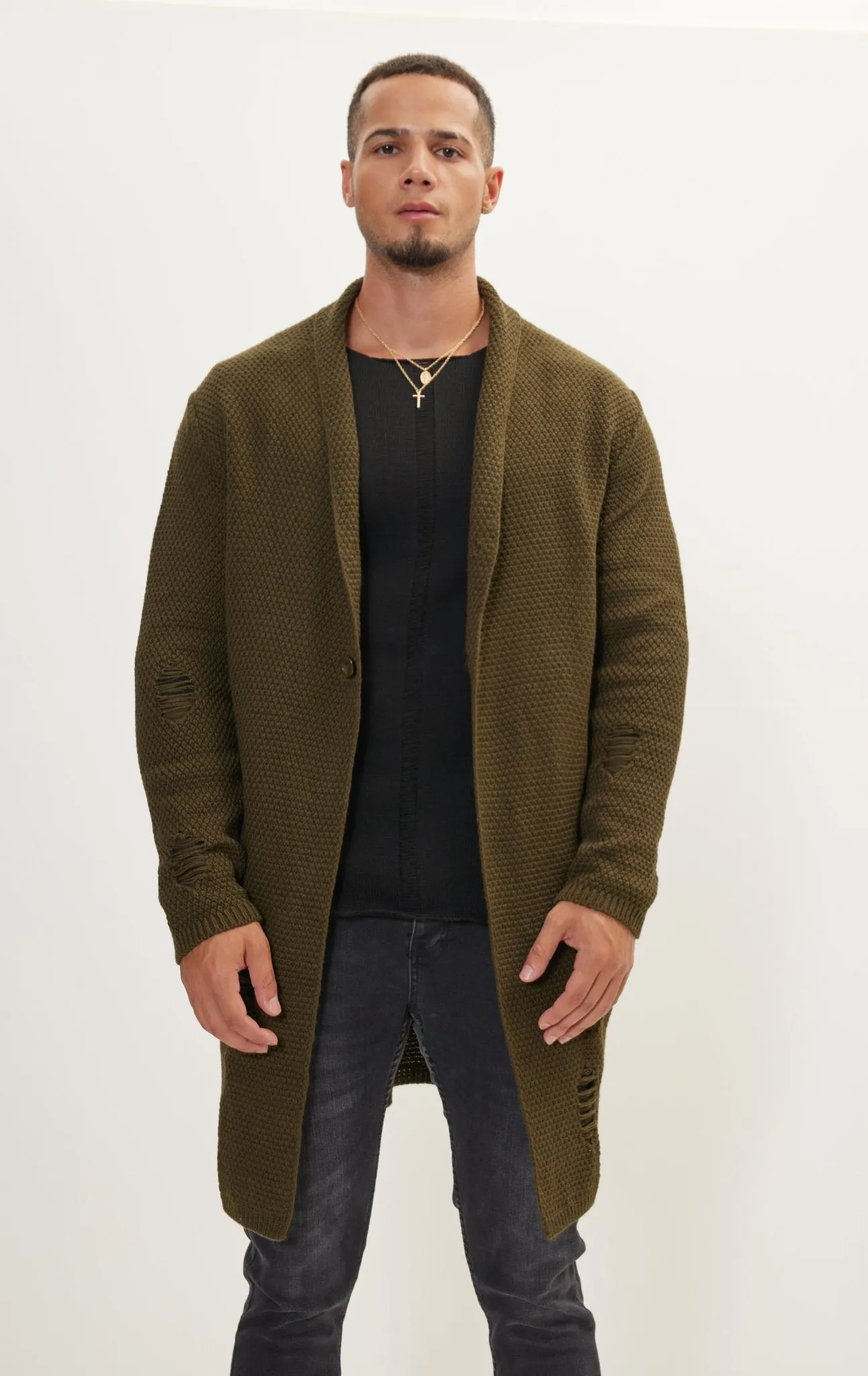 Distorted Knitted Cardigan - Khaki