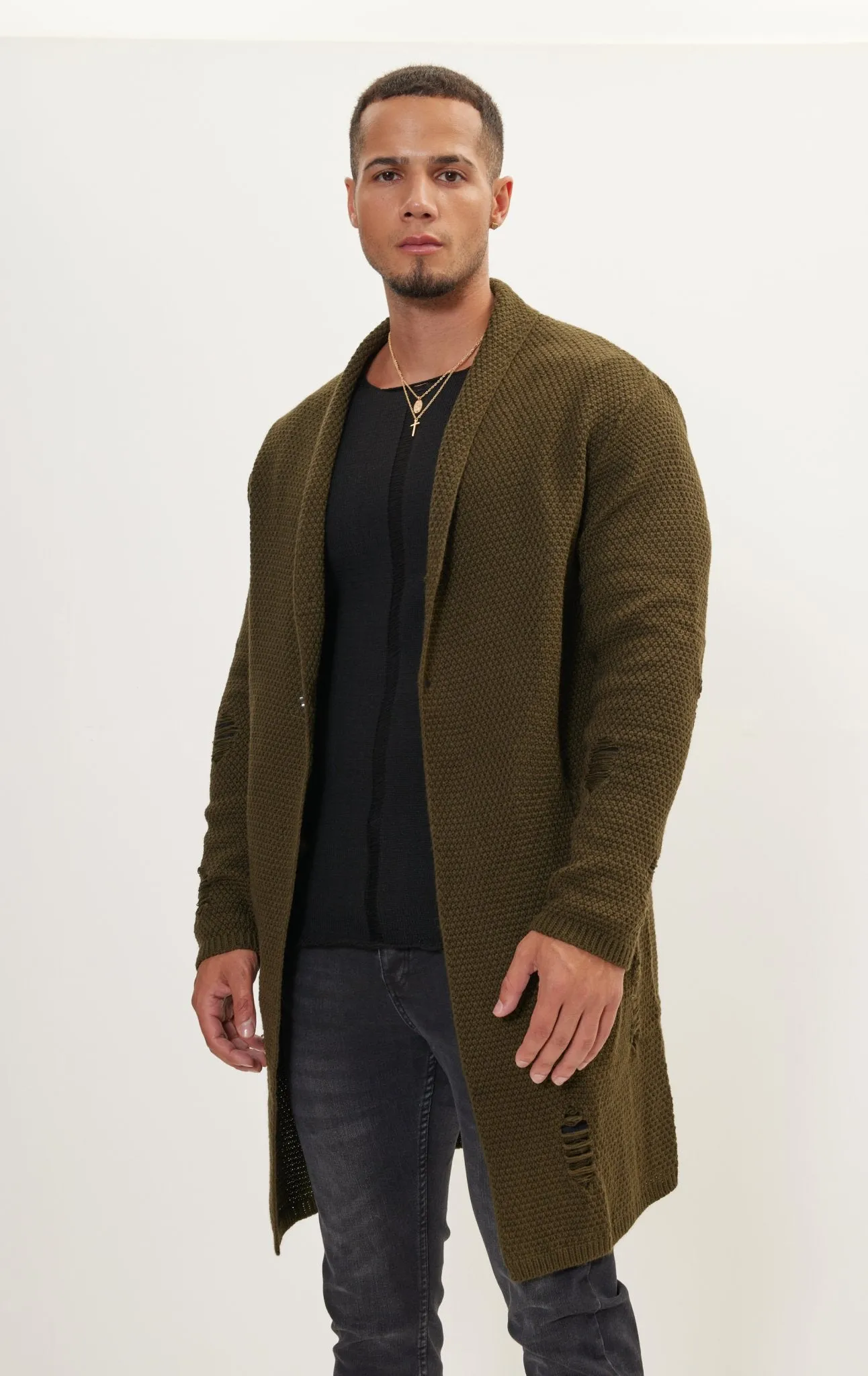 Distorted Knitted Cardigan - Khaki