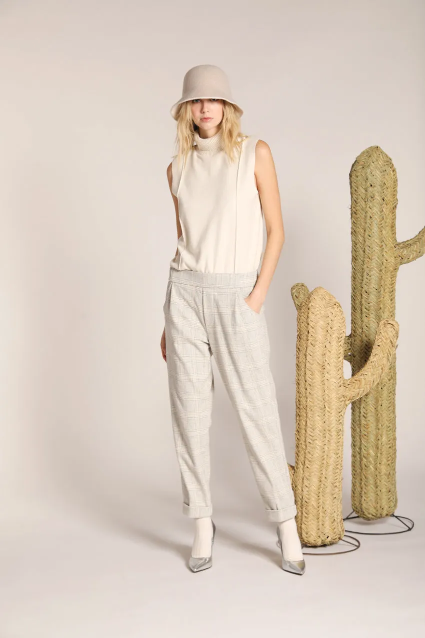 Easy Jogger pantalone chino donna in jersey con pattern galles relaxed fit