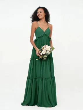 Empire Chiffon Tiered Skirt Max Bohemian Dresses-Dark Green