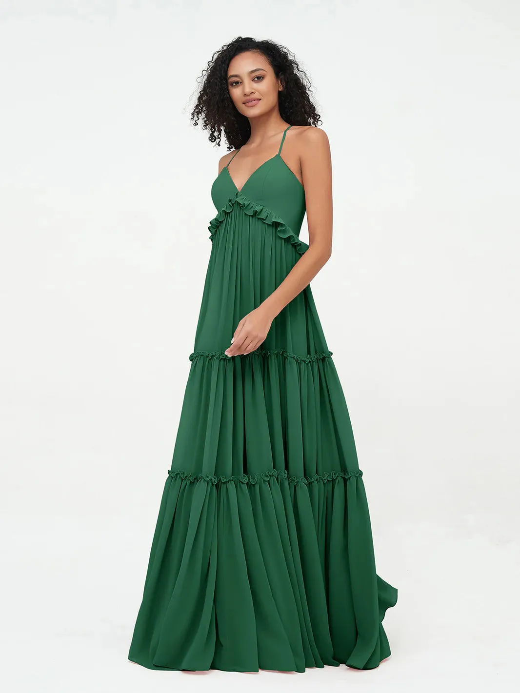 Empire Chiffon Tiered Skirt Max Bohemian Dresses-Dark Green