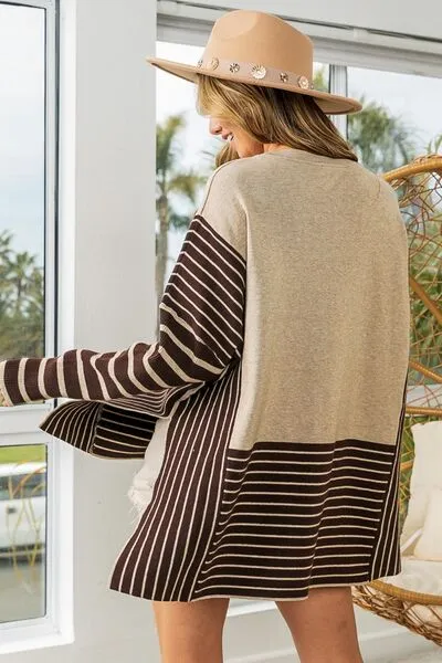 Explore More Collection - BiBi Striped Contrast Long Sleeve Slit Top