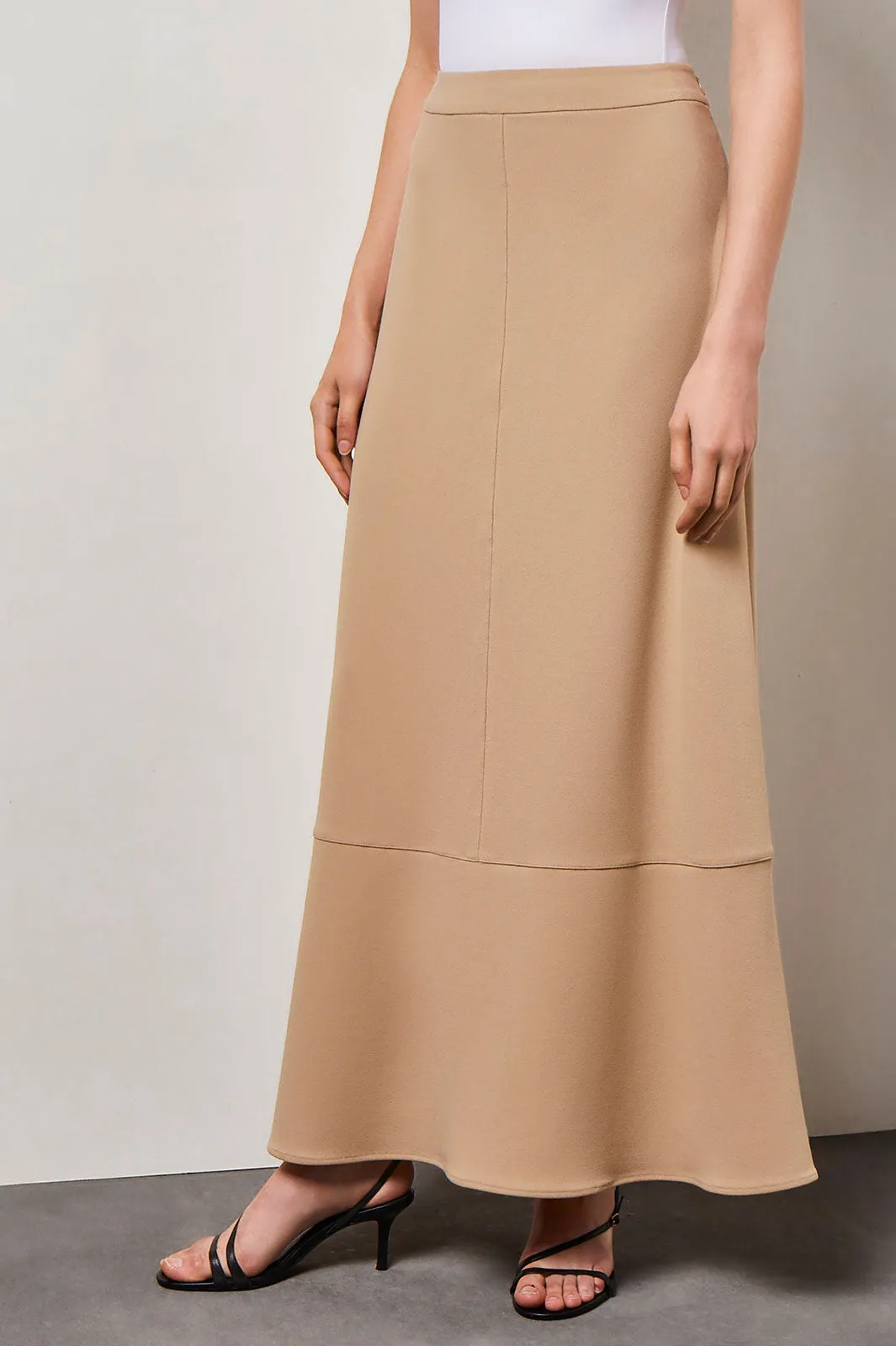 Flare Deco Crepe Maxi Skirt, Dark Champagne