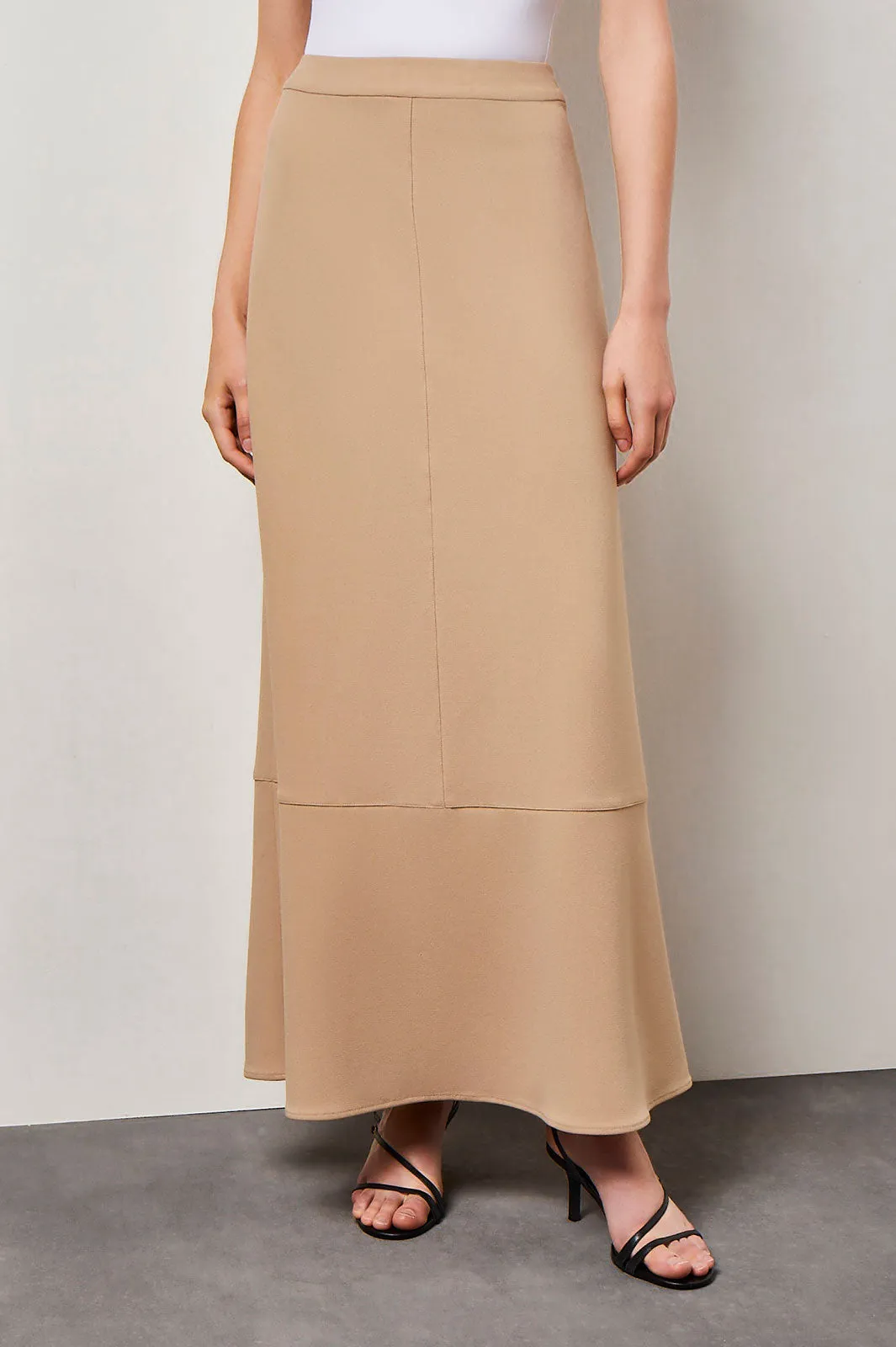 Flare Deco Crepe Maxi Skirt, Dark Champagne