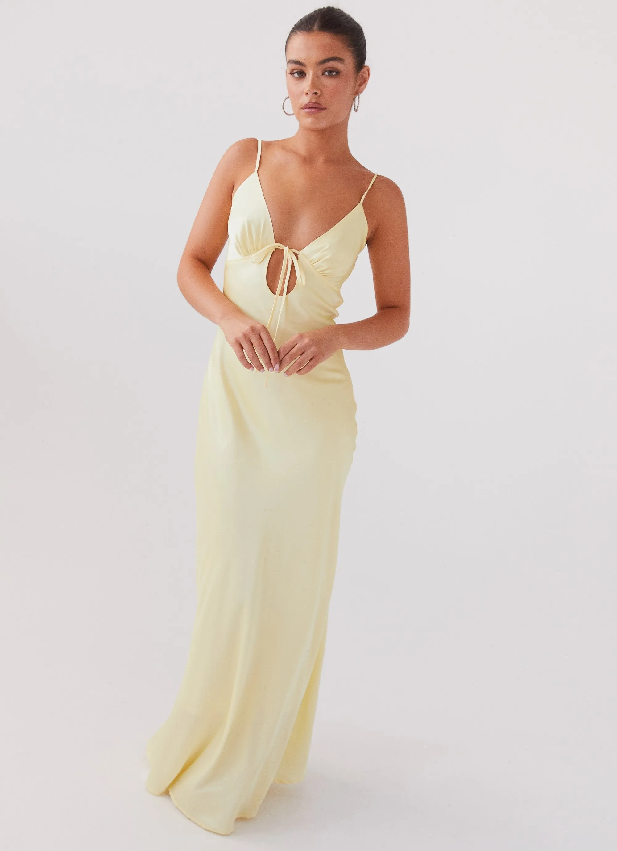 Flora Satin Maxi Dress - Lemon