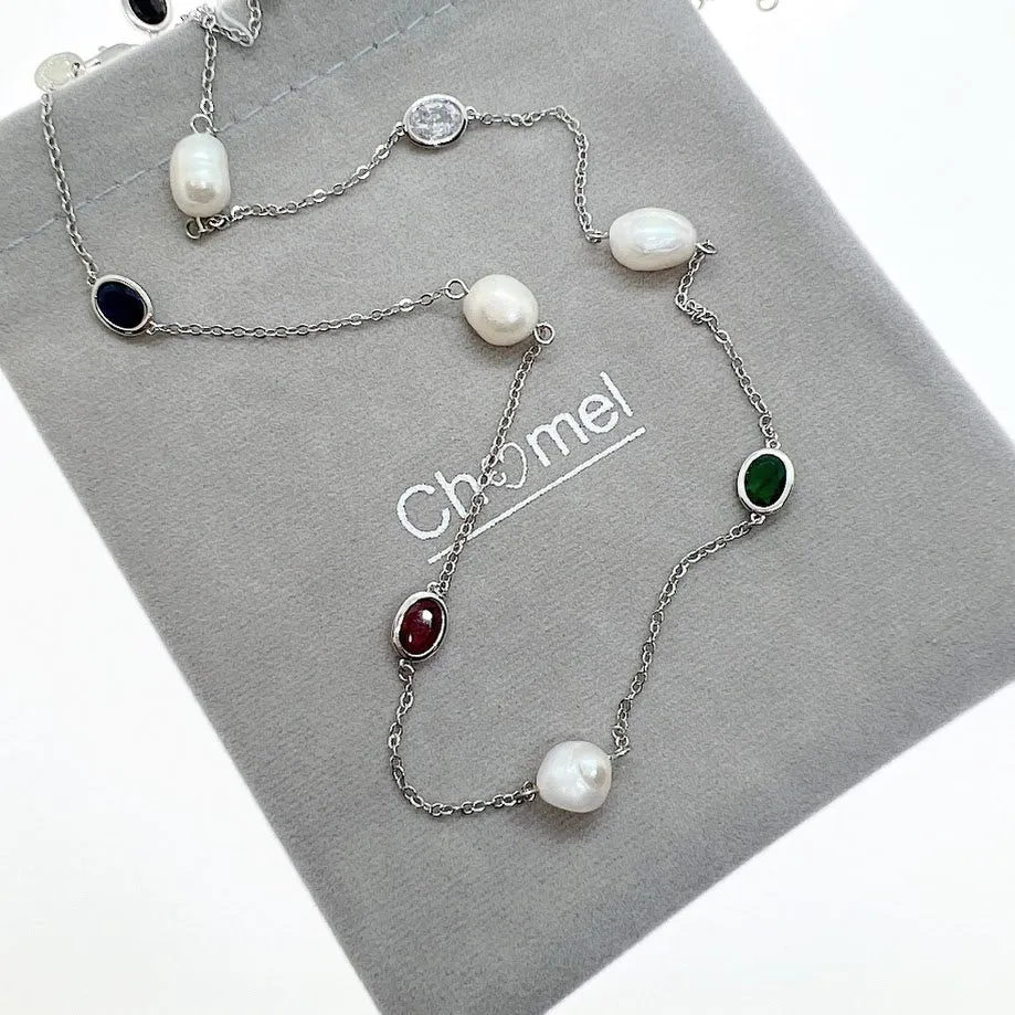 Freshwater Pearl Rhodium Chain Necklace