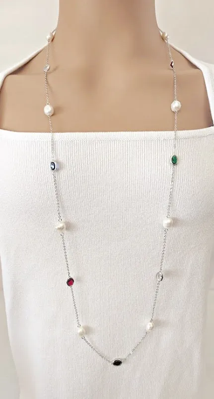 Freshwater Pearl Rhodium Chain Necklace