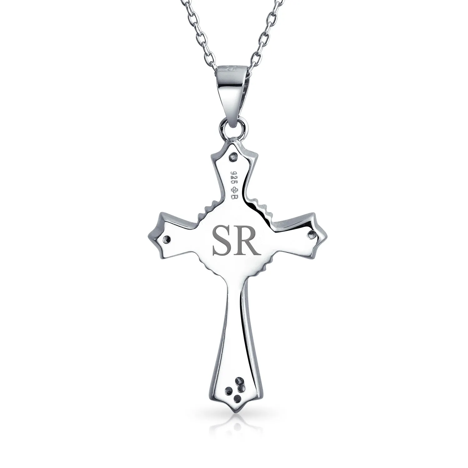 Gemstone CZ Blue Created Opal Cross Pendant Necklace Sterling Silver