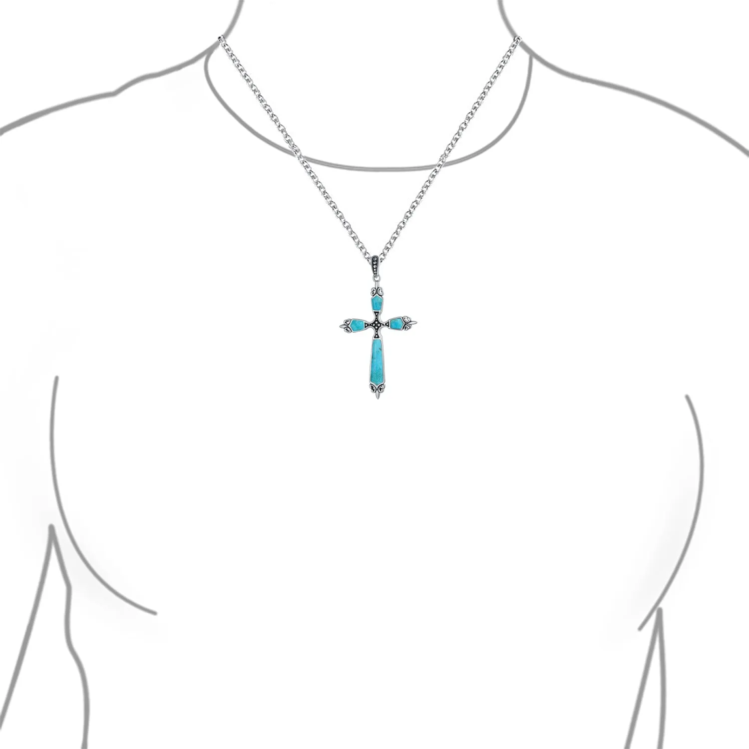 Gemstone CZ Blue Created Opal Cross Pendant Necklace Sterling Silver