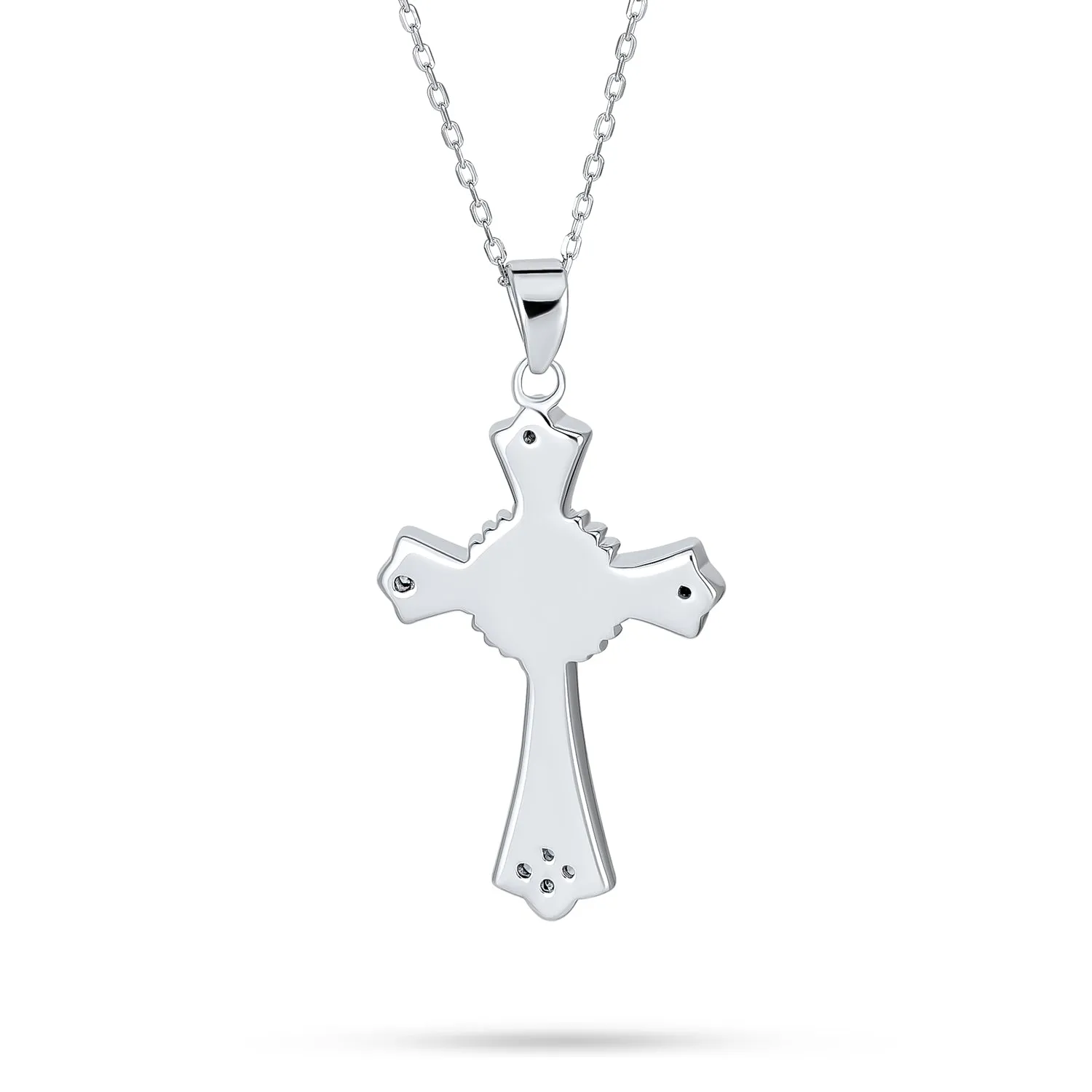 Gemstone CZ Blue Created Opal Cross Pendant Necklace Sterling Silver