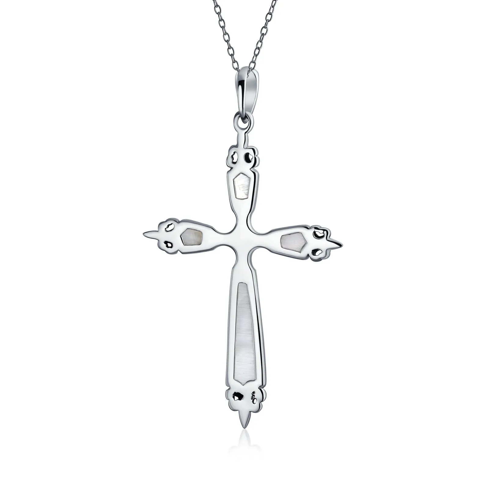 Gemstone CZ Blue Created Opal Cross Pendant Necklace Sterling Silver