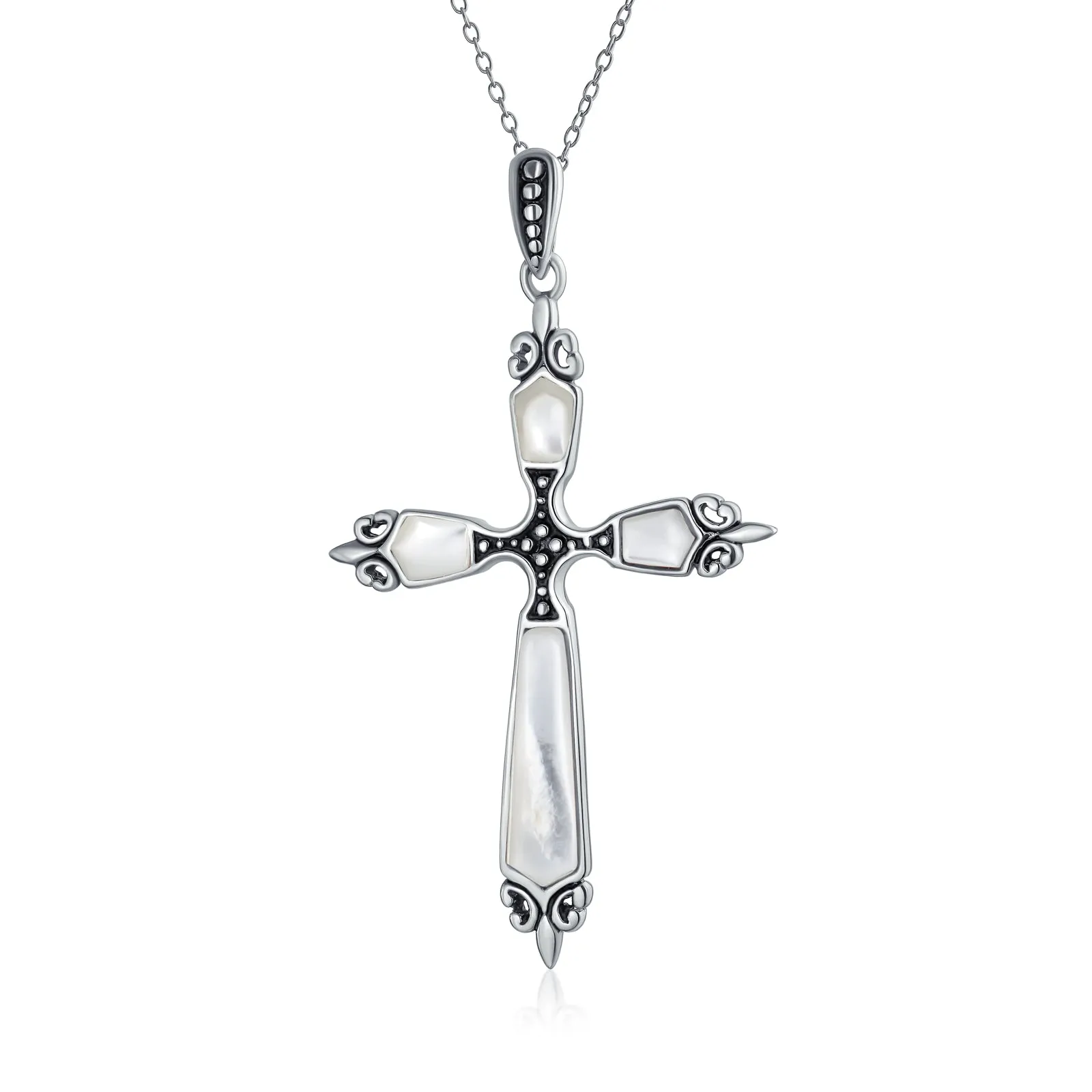 Gemstone CZ Blue Created Opal Cross Pendant Necklace Sterling Silver