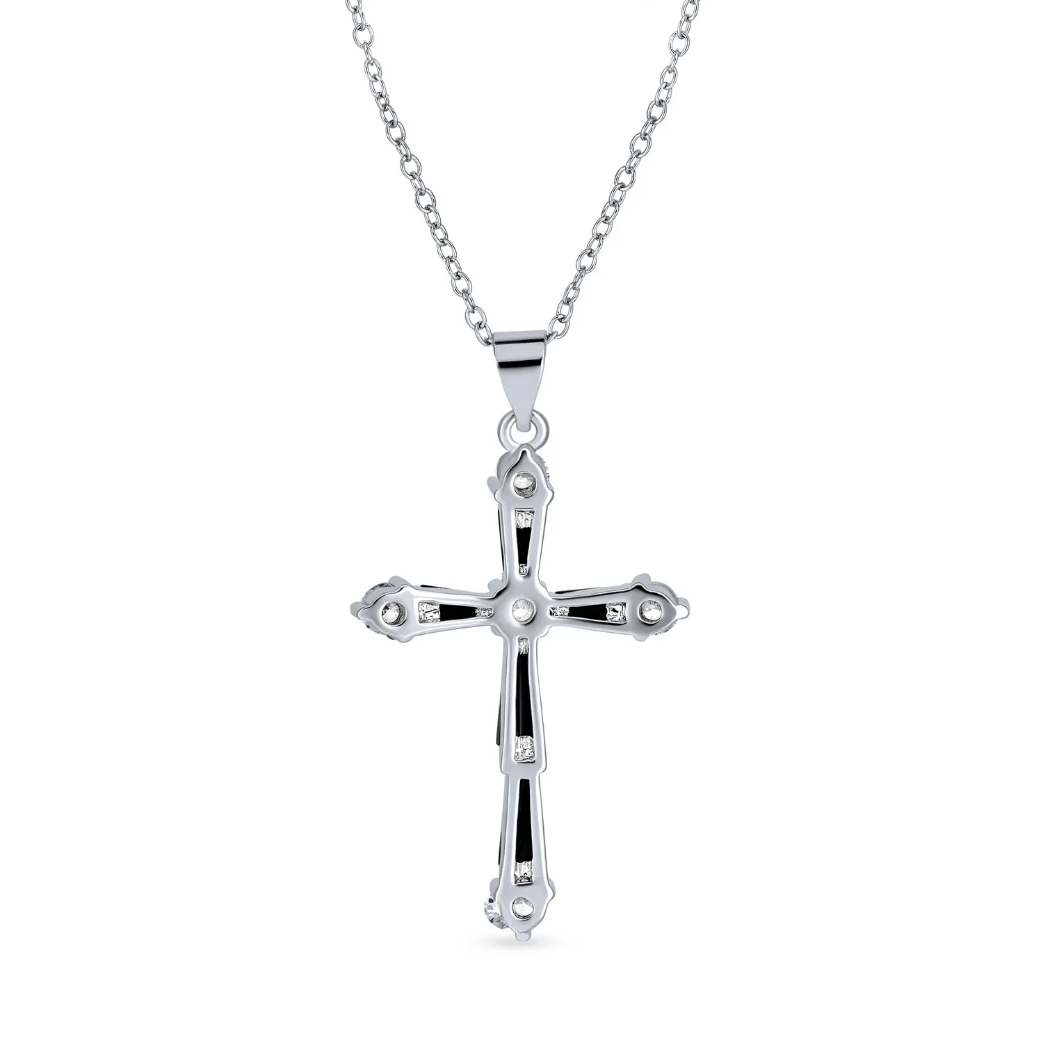 Gemstone CZ Blue Created Opal Cross Pendant Necklace Sterling Silver