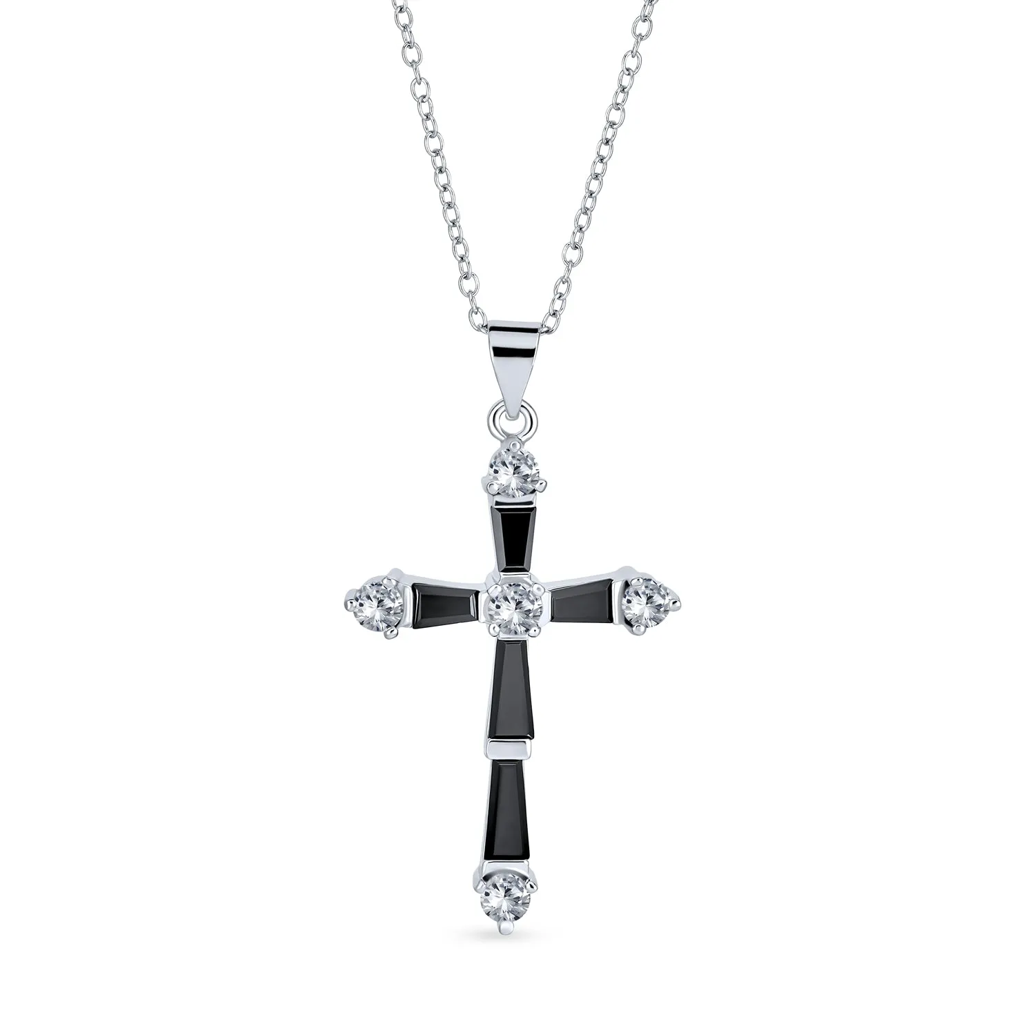 Gemstone CZ Blue Created Opal Cross Pendant Necklace Sterling Silver