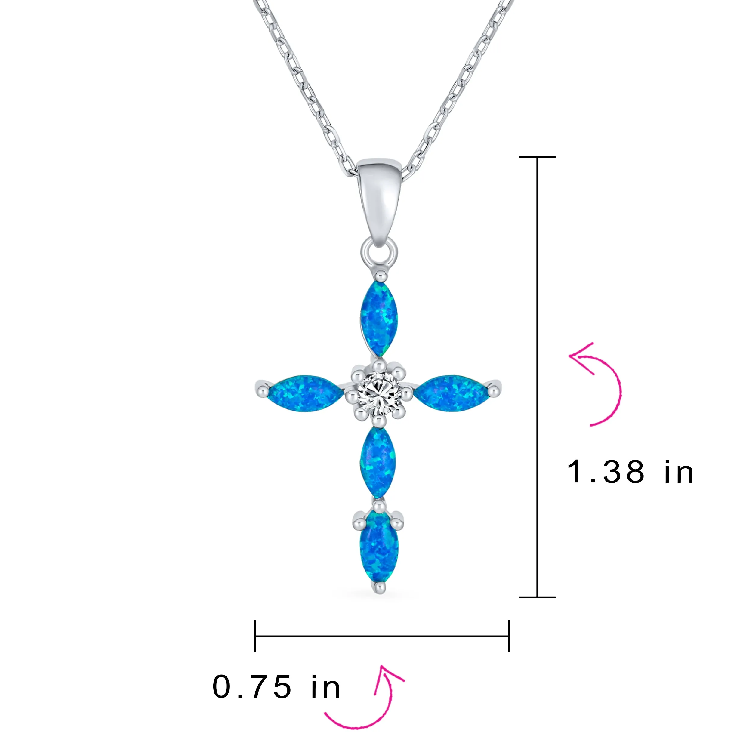 Gemstone CZ Blue Created Opal Cross Pendant Necklace Sterling Silver