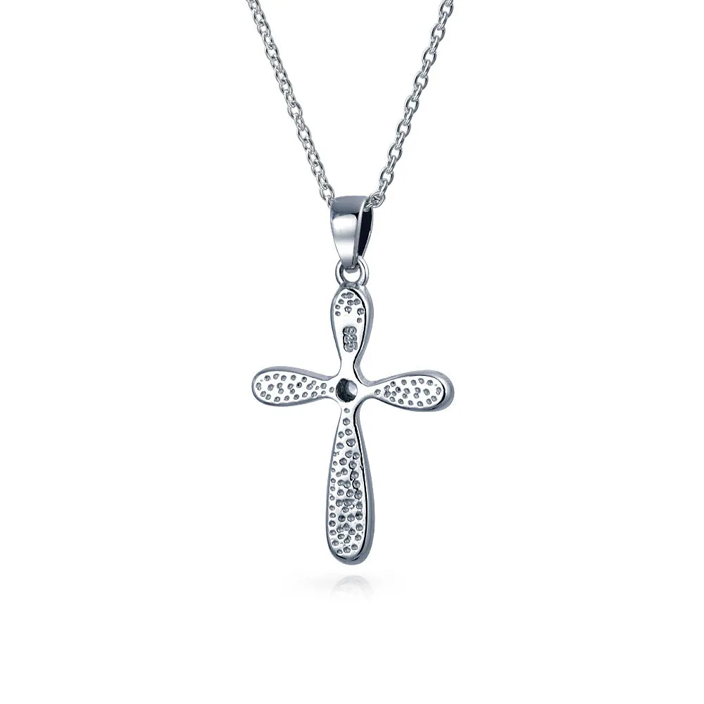 Gemstone CZ Blue Created Opal Cross Pendant Necklace Sterling Silver