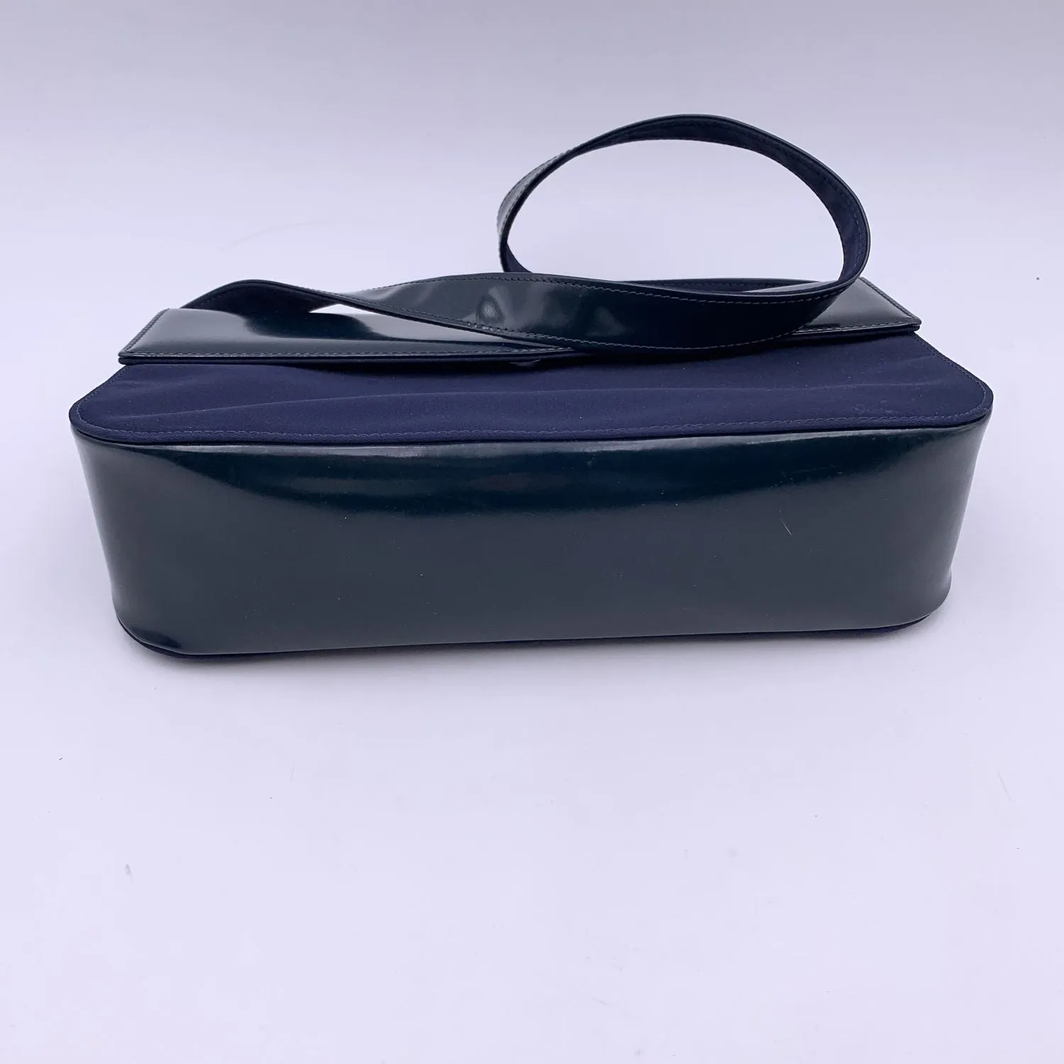 Gianni Versace Vintage Blue Nylon and Leather Shoulder Bag