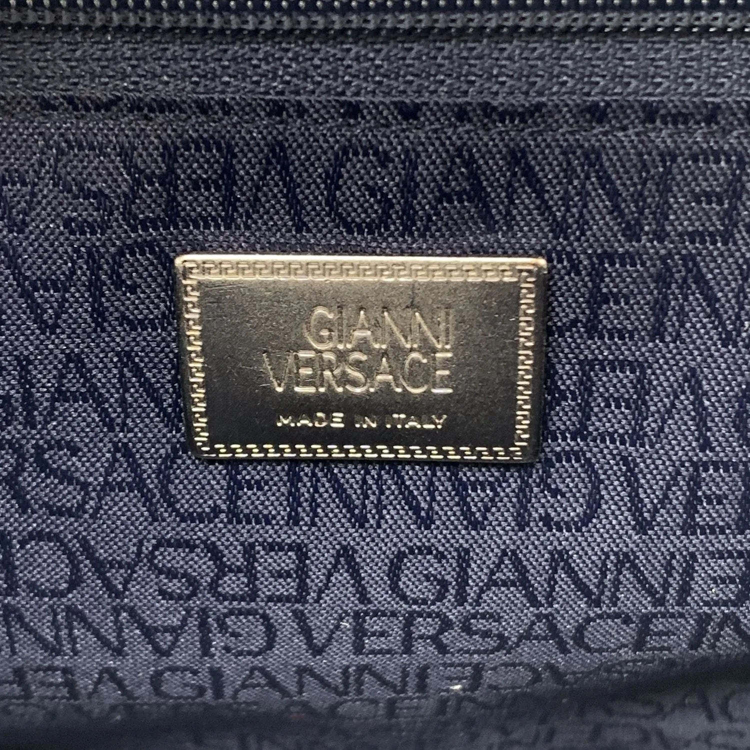 Gianni Versace Vintage Blue Nylon and Leather Shoulder Bag