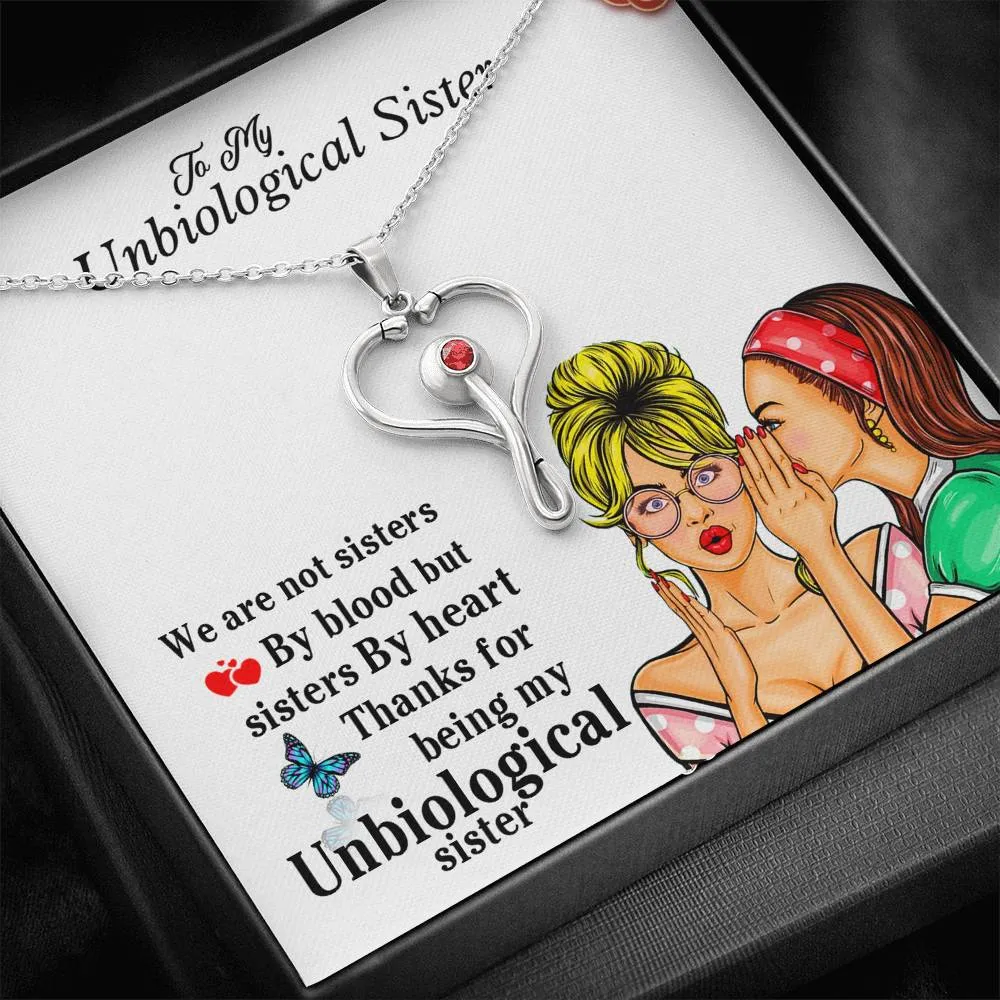 Gift For Caregiver Unbiological Sister Stethoscope Necklace Unbiological Sister Gifts With 3mm Red Swarovski® Crystal