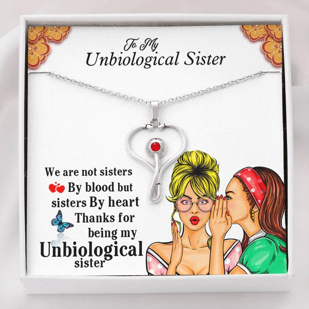 Gift For Caregiver Unbiological Sister Stethoscope Necklace Unbiological Sister Gifts With 3mm Red Swarovski® Crystal