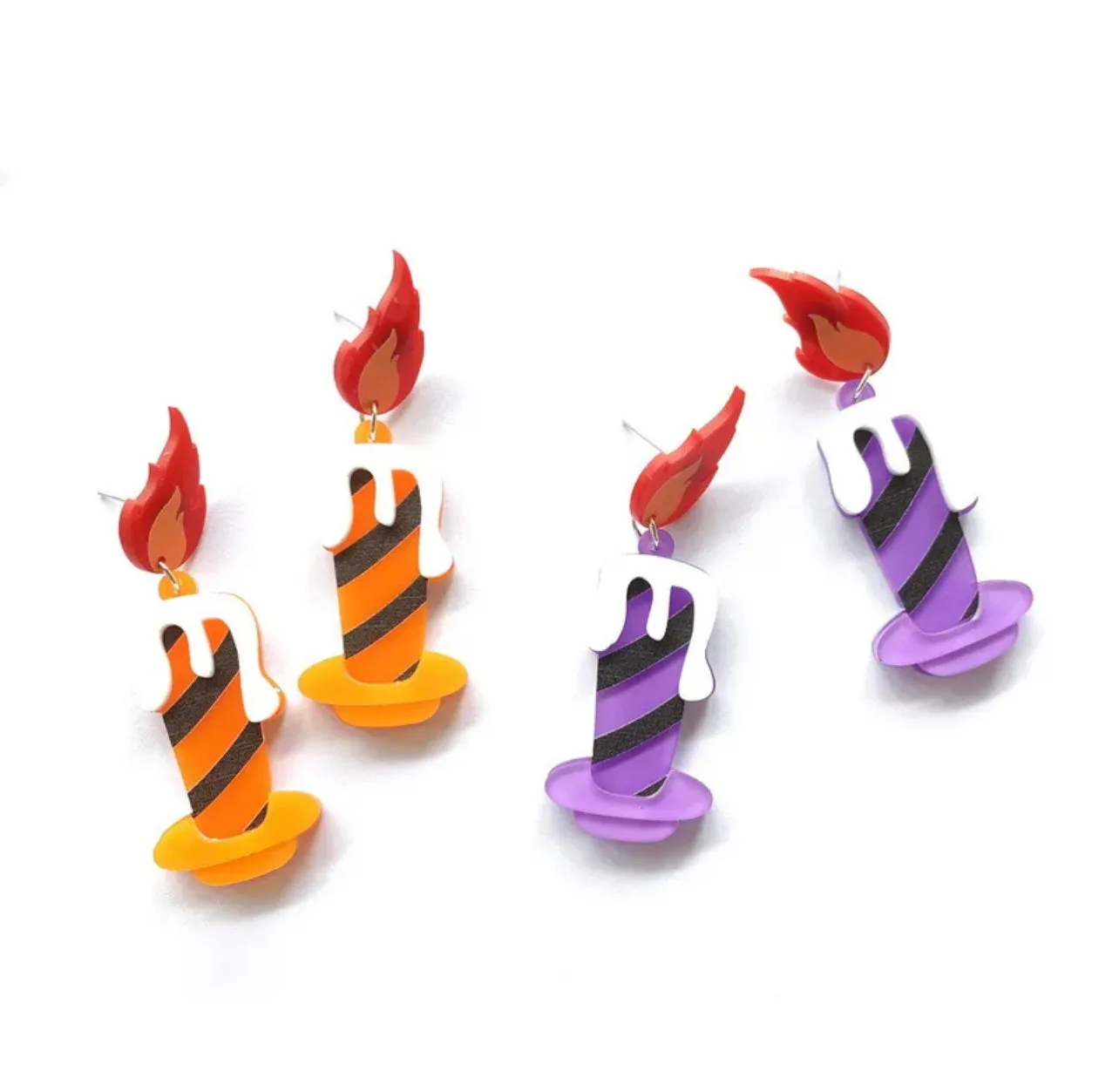 Halloween Candle Earrings - Handmade Acrylic Earrings with Stainless Steel Posts