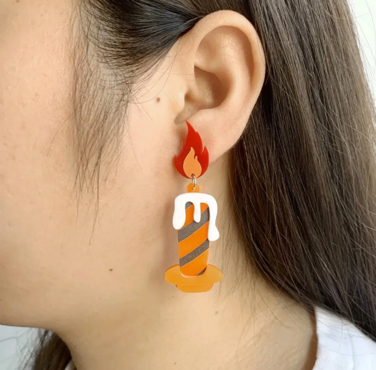 Halloween Candle Earrings - Handmade Acrylic Earrings with Stainless Steel Posts