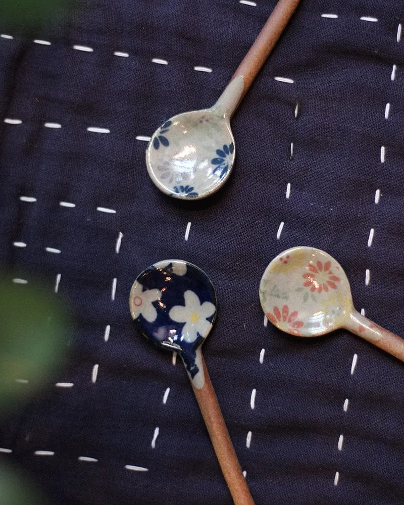 Hand-Painted Spoon, Classic, Blue and Grey Floral