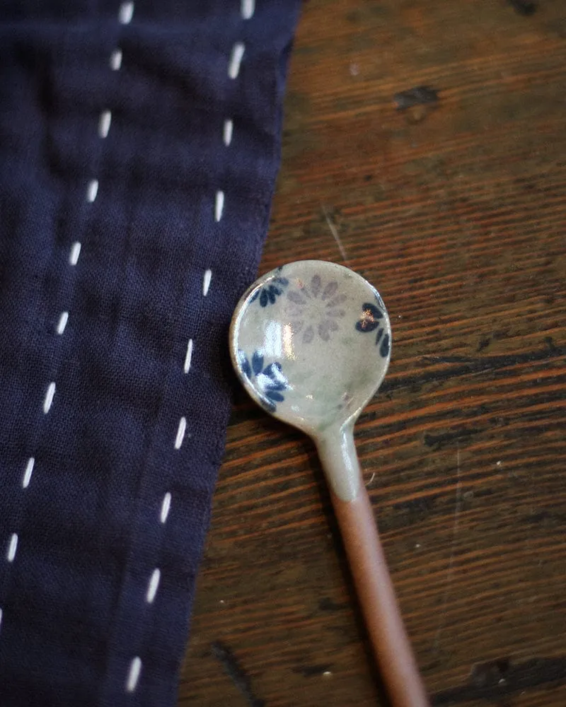 Hand-Painted Spoon, Classic, Blue and Grey Floral