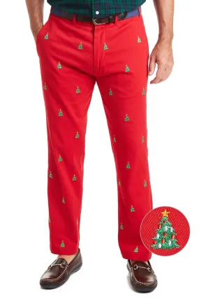 Harbor Pant Stretch Twill Bright Red with Christmas Tree