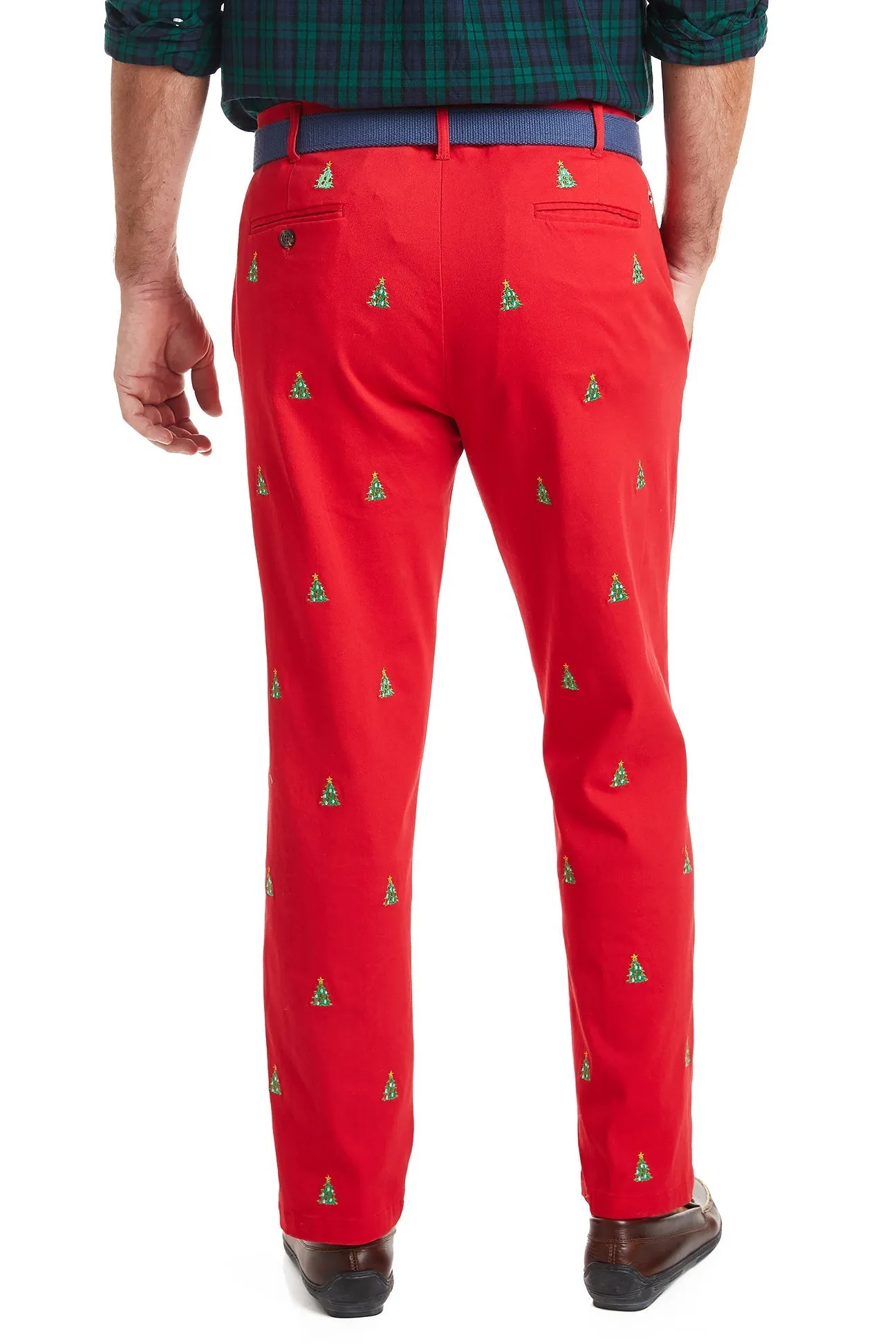 Harbor Pant Stretch Twill Bright Red with Christmas Tree