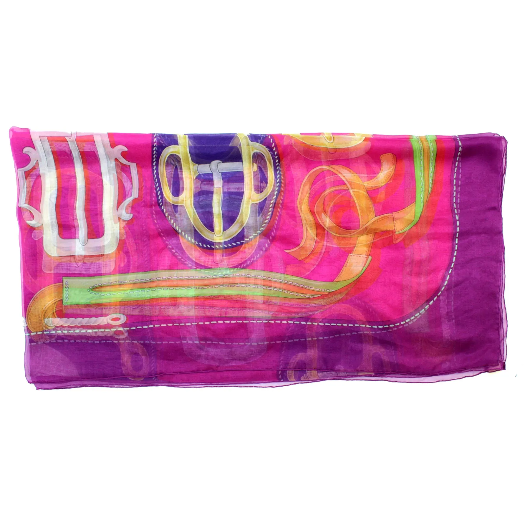 Hermes Scarf Bouclerie D'Attelage Purple Pink - Extra Large Chiffon Silk Square Scarf