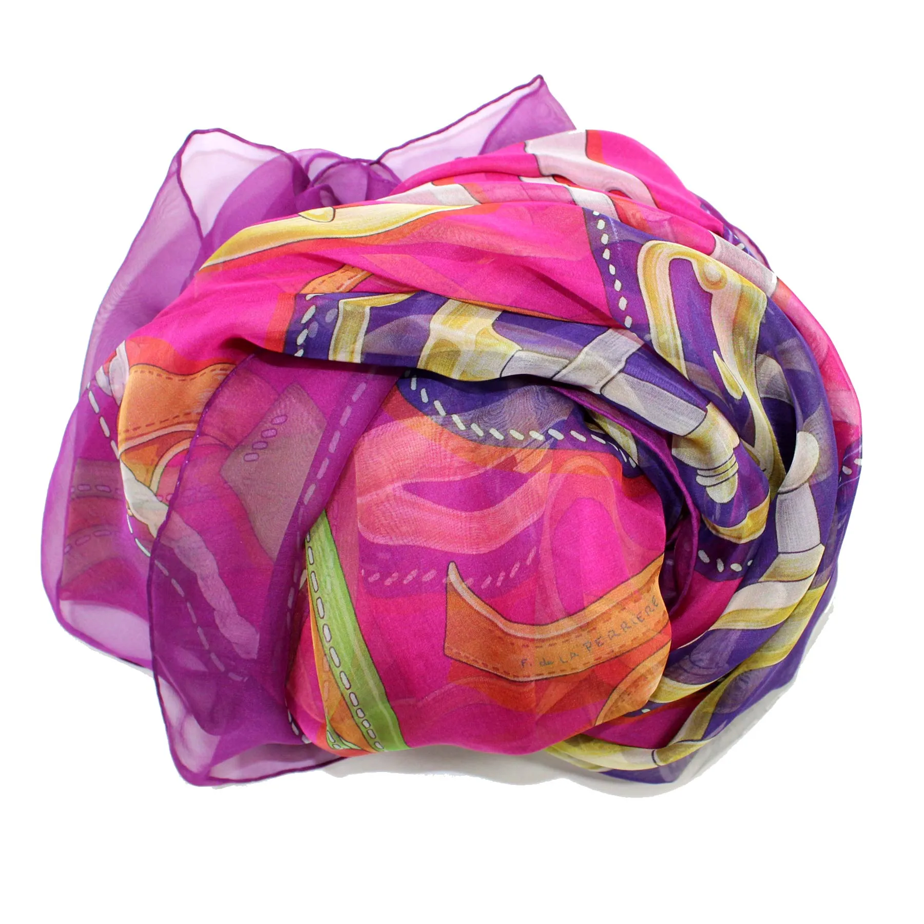 Hermes Scarf Bouclerie D'Attelage Purple Pink - Extra Large Chiffon Silk Square Scarf