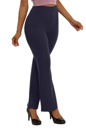 High Waist Flare Pants With Front Seam Detail - Navy