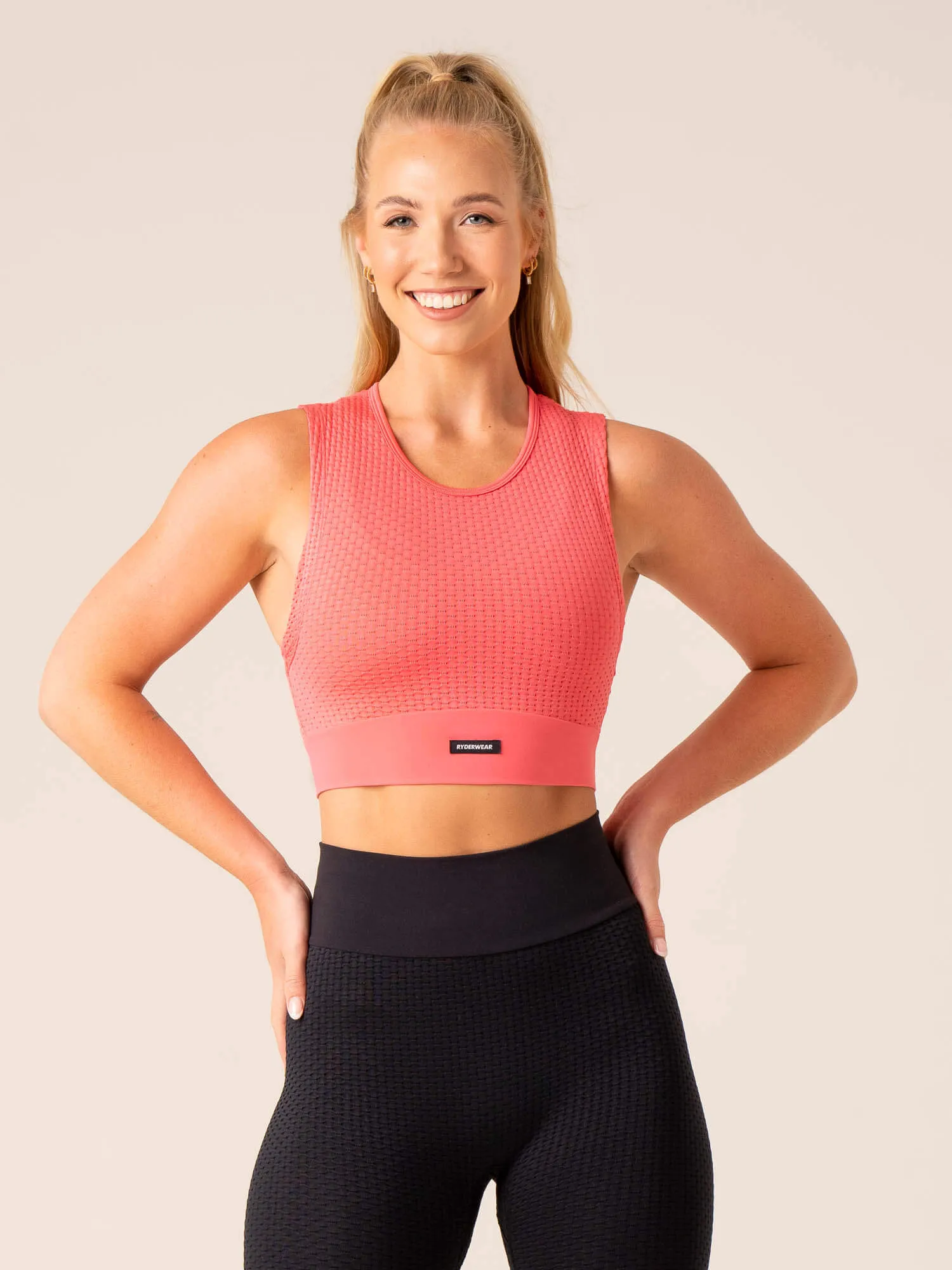 Honeycomb Seamless Tank - Coral Pink