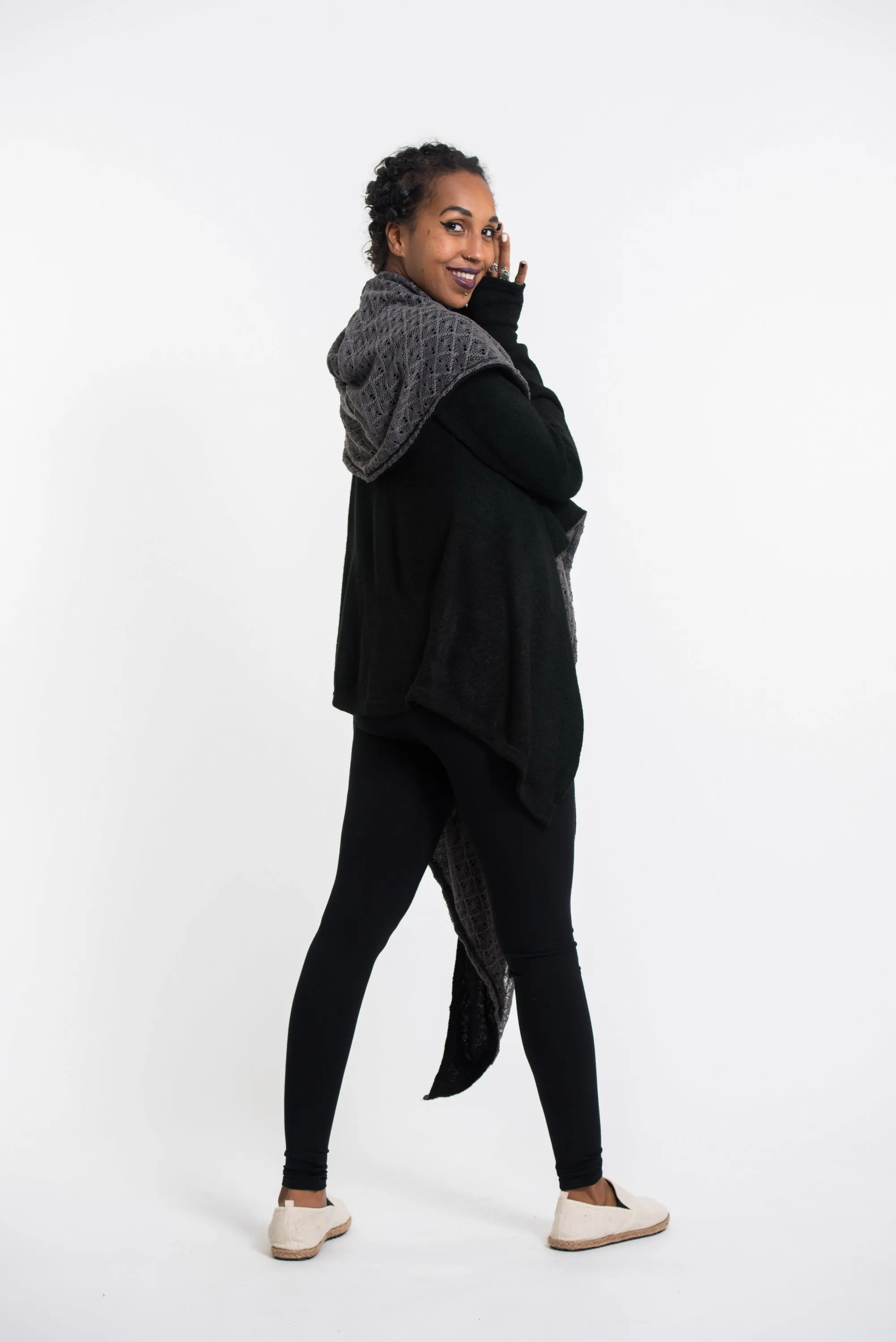 Hoodie Shawl Cardigan in Black